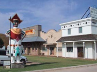 A Myrtle statue guards the entrance to the Route 66 Museum (Copyright Susan McKee 2007)