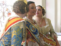 Three young ladies dressed in their Fallas finery.